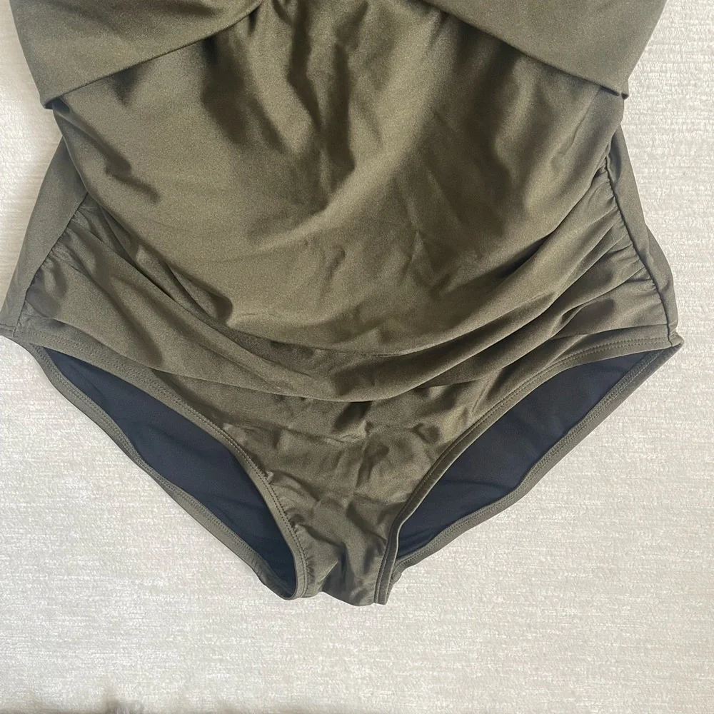 DKNY Olive Green Twist-Front One-Piece Swimsuit - Picture 3 of 10